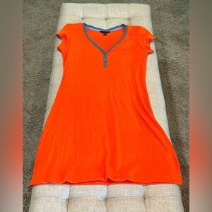 Tommy Hilfiger Orange V-Neck Polo T-Shirt Dress - Size Medium / Good Condition